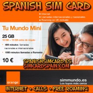 ORANGE ESPAÑA TU MUNDO MINI SPANISH PREPAID SIM CARD 25 GB INTERNET + 400' INTERNATIONAL CALLS (FREE ROAMING)