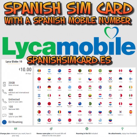 GLOBE 10 SPANISCHE SIM-KARTE LYCAMOBILE SPANIEN