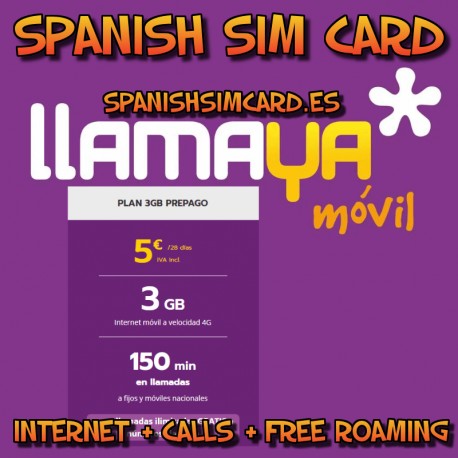 LLAMAYA SPANIEN SPANISCH PREPAID SIM-KARTE 3 GB INTERNET 150 MINUTEN ANRUFE (ORANGE)
