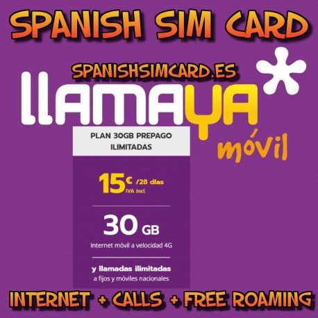 LLAMAYA SPANIEN PREPAID-SIM-KARTENPLAN 30 GB + UNBEGRENZTE NATIONALE ANRUFE (ORANGE)