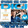 DIGI MOBIL SPAIN COMBO 15 SPANISH PREPAID SIM CARD 50GB + 800' + FREE DIGI CALLS AND SMS (MOVISTAR)