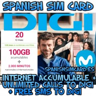 DIGI MOBIL ESPANHA COMBO 20 ESPANHOL SIM CARD PRÉ-PAGO 1000GB + 2000' + CHAMADAS E SMS DIGI GRÁTIS