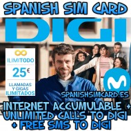 DIGI MOBIL SPAIN UNBEGRENZTE SPANISCH PREPAID SIM-KARTE GB + UNBEGRENZTE ANRUFE UND 1000 KOSTENLOSE SMS DIGI