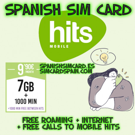 HITS MOBILE SPANISCH PREPAID SIM-KARTE 7GB + 1000' SPANIEN + 1000' A HITS (VODAFONE)