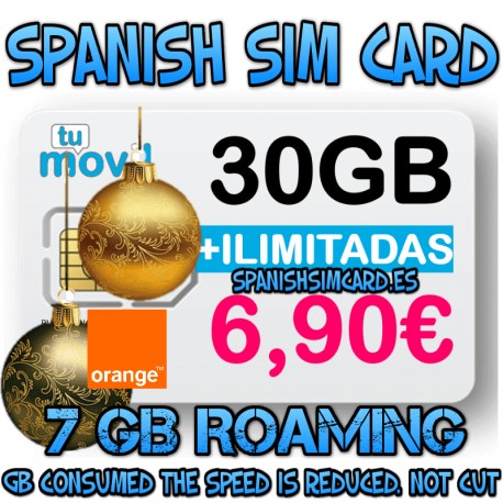 TUMOVIL SPAIN SPANISH SIM CARD PREPAID PAYG 30 GB UNLIMITED NATIONAL CALLS (ORANGE)