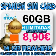 TUMOVIL SPAIN PREPAID SPANISCH SIM-KARTE 60 GB UNBEGRENZTE NATIONALE GESPRÄCHE (ORANGE)