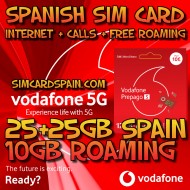 VODAFONE SPAIN PREPAID S SPANISH SIM CARD 50GB INTERNET 5G + 300 MINUTES
