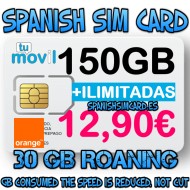 TUMOVIL SPAIN PREPAID SPANISCH SIM-KARTE 150 GB UNBEGRENZTE NATIONALE GESPRÄCHE (Orange)