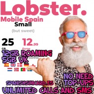 LOBSTER MOBILE ESPAÑA "PEQUEÑA" TARJETA SIM ESPAÑOLA 55GB Llamadas y SMS ilimitados (MOVISTAR)