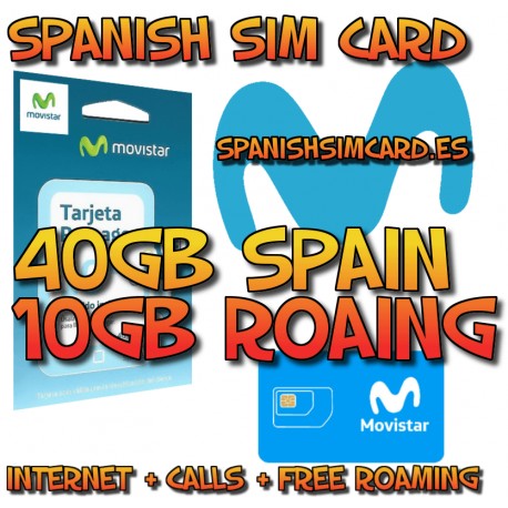 MOVISTAR SPAIN PREPAID PLUS SPANISH SIM CARD 40GB INTERNET + 200' INTERNATIONAL